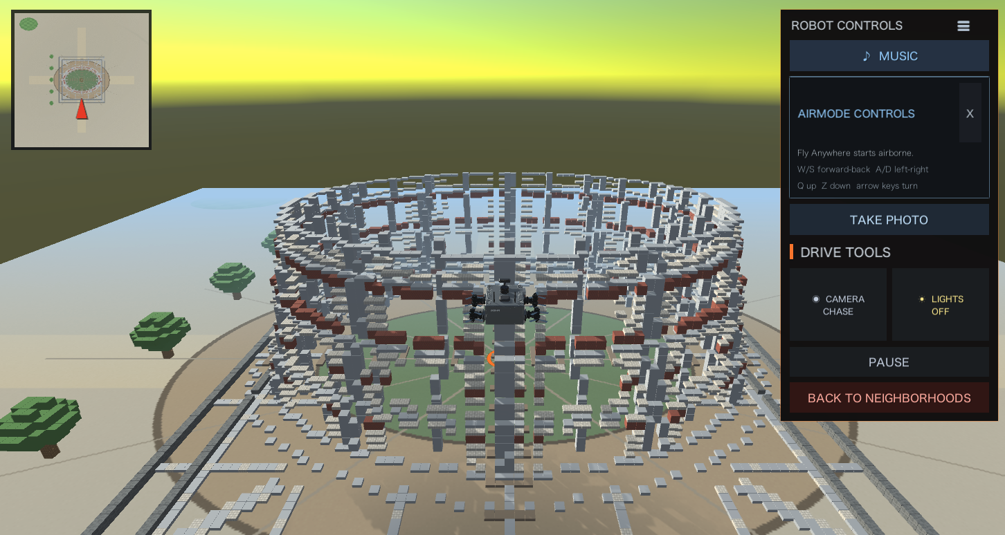 Close-up of block-built structures in Mow My World